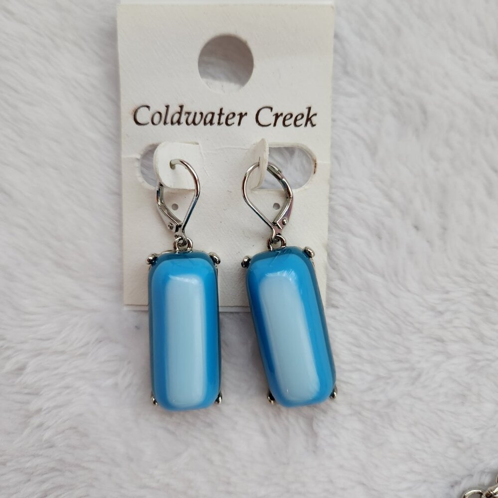 Coldwater Creek Silver Necklace and Earrings Blue Colorblock EUC - Picture 3 of 4